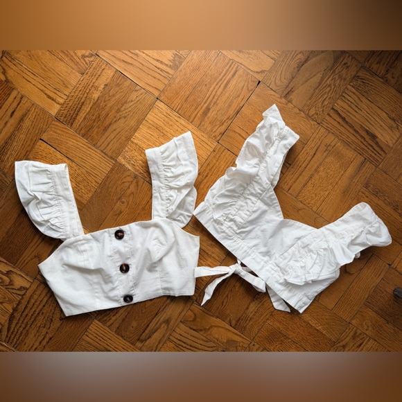 White Ruffled Cropped Tops - Picture 2 of 7